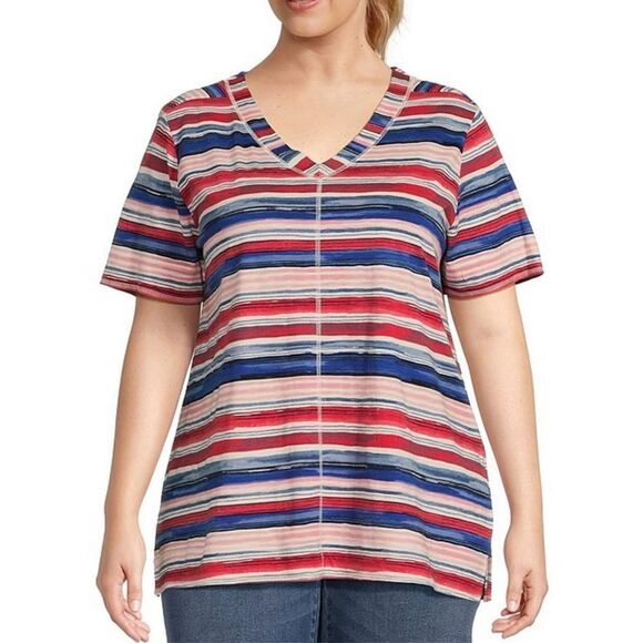 ❤️ Westbound Stripe Knit V-Neck Top 3X - Picture 1 of 6